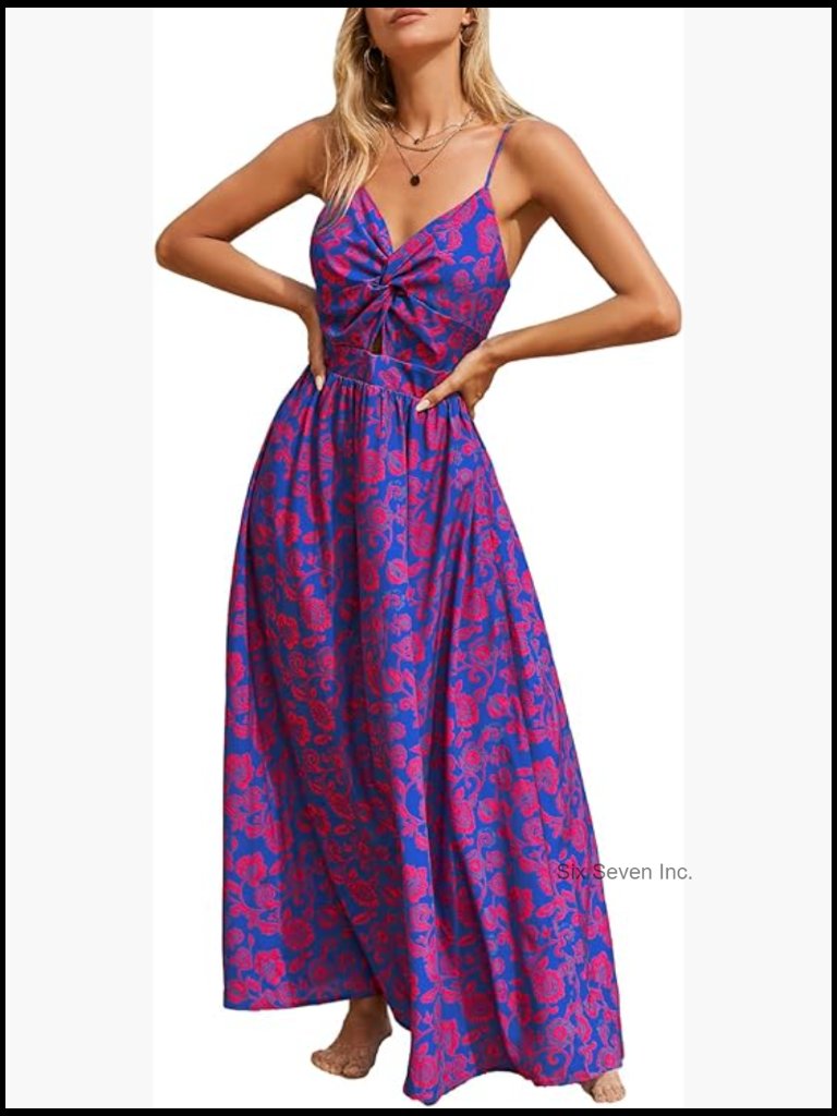 Polyester Spandex Maxi Dress V-Neck Sleeveless Self Tie Back